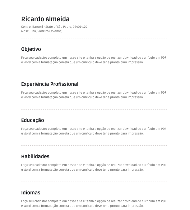 Exemplo de cadastro de currículo